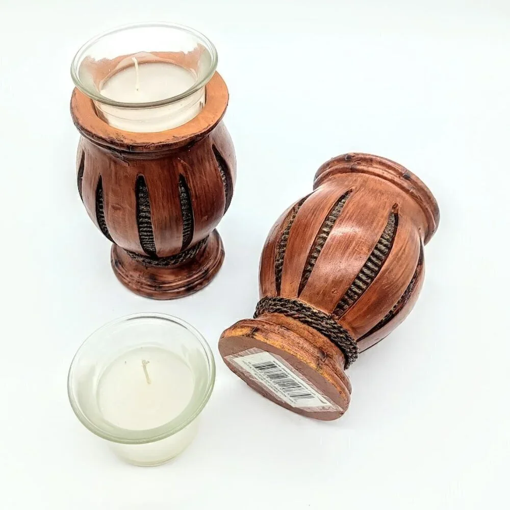 Designspirations Wood Wicker Candle Holders NWT